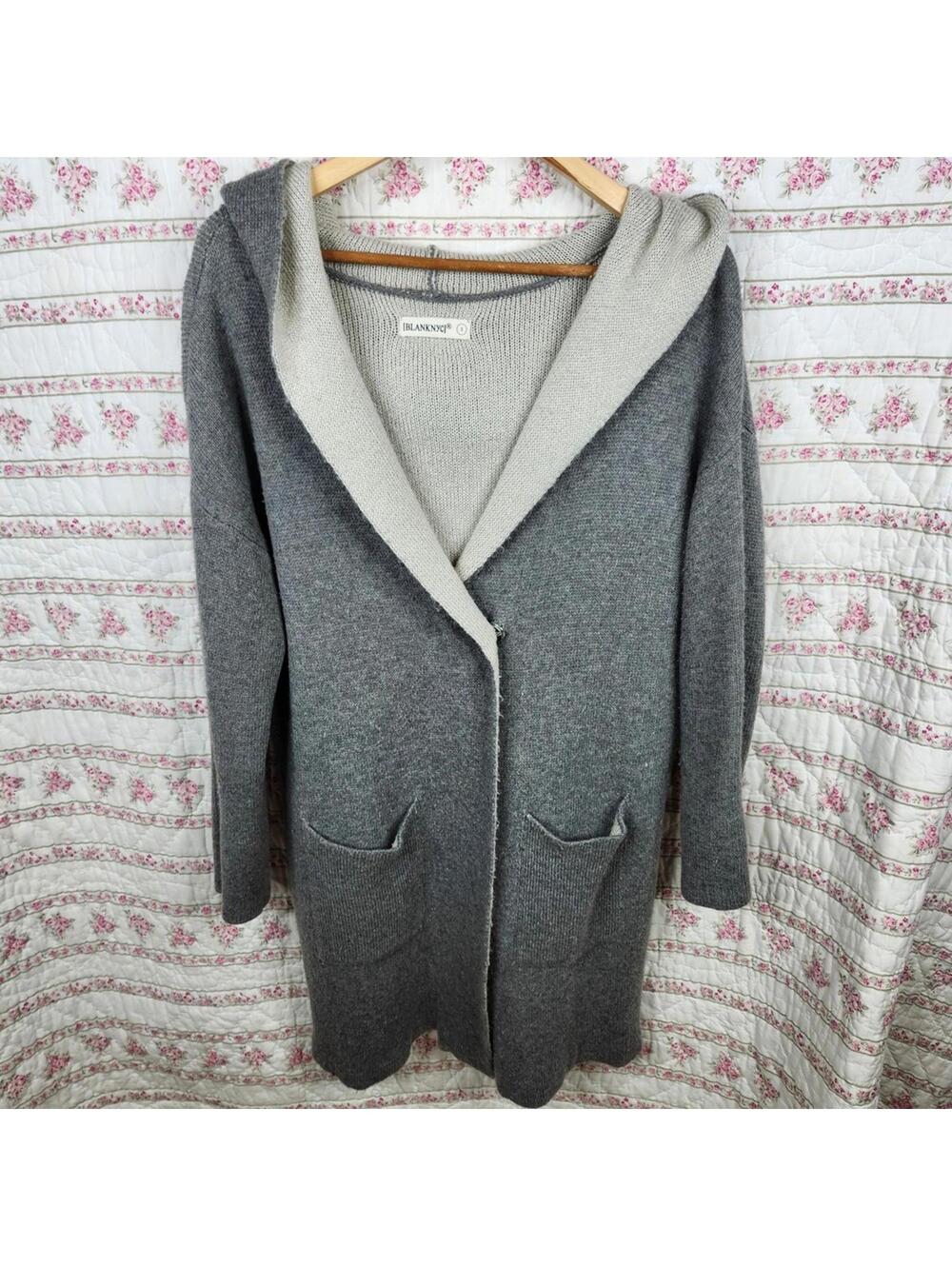 Blank NYC Hooded Shawl Collar Cardigan Coat Gray Size S